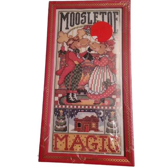 Vintage - Shelly Rasche Moosle Toe  Cross Stitch with Frame 6" x 12" - Picture 1 of 4